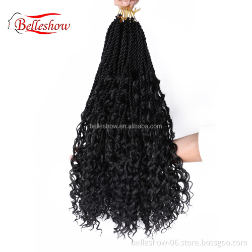 22" 20Strands/Pack Black Brown Ombre Braiding Hair Extensions Messy Senegalese Twist Crochet Hair With Curly Ends